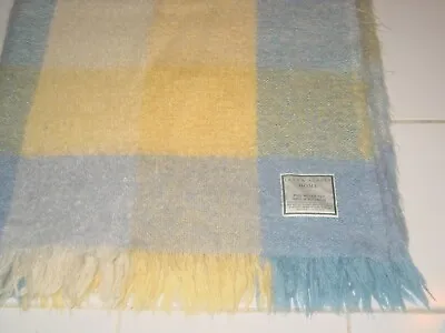 Laura Ashley Home Mohair Wool 50 X 72  Blue Yellow Fringes Blanket Chair Throw • $59.95