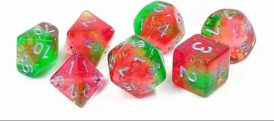 Sirius Lotus Glowworm 7 Dice Set + D20 D&D Dungeons Dragons Red Green Glow Z • $7.99