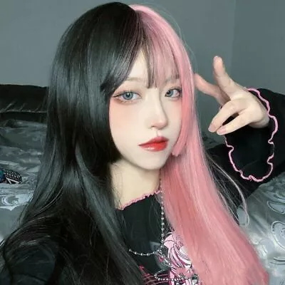 Two-tone Wig Long Straight Hair Japanese Harajuku Lolita Punk Gothic Princess • £15.23