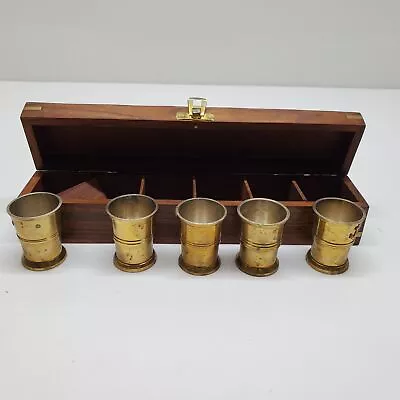 Vintage Metal Shotglass Set In Wooden Box • $9.99