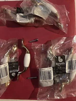 $15 • Buy 6 Belwith White Ceramic & Brass Cabinet Handle Pulls P796-W NEW 3 INCH CENTERS