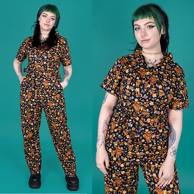 RUN AND FLY Highland Cow Print Jumpsuit 8-26 2 Leg Lengths Quirky Alt New Fit • £45