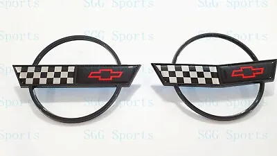 2PC 1984-1996 C4 Corvette Black Front Nose Hood Rear Gas Lid Cross Flags Emblem • $37.80