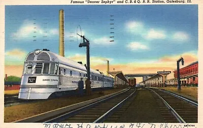 $7.99 • Buy Galesburg Illinois IL CB&Q Railroad Station Denver Zephyr Train Linen Postcard