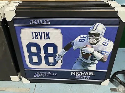 Michael  Playmaker  Irvin Signed 35x43 Custom Framed Jersey Display BAS COA • $315