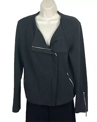 Womens Roz & Ali Gray Moto Jacket Size L Asymmetrical Zip Up Zip Pockets Cuffs • $26.58