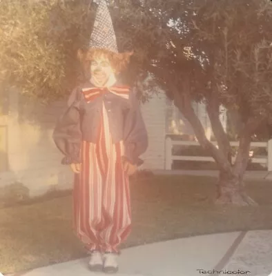 Vintage Snapshot: Kid In Creepy Patriotic Clown Halloween Costume • $14.95