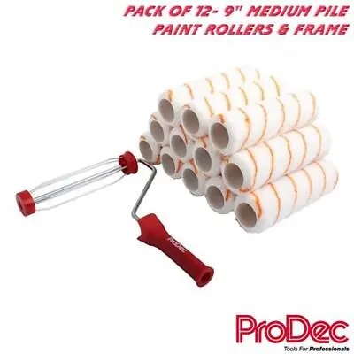 PRODEC 13 Piece 9  Inch Medium Pile Emulsion & Masonry Paint Rollers & Frame • £19.95