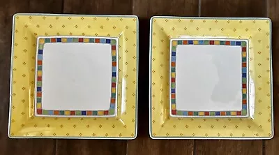 NWT Pair Of Villeroy & Boch Twist Alea Quadro Yellow Square Dinner Plates 10.5  • $67.50