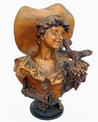 $2300 • Buy Goldscheider Art Nouveau Figurine - Allegory Autumn / Winegrower Automne - 1898