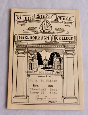 1934 Marlborough College Council Divinity Prize Label Wiltshire Boarding School • £12.45