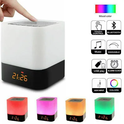 $35.99 • Buy Alarm Clock Bluetooth Speaker Touch LED Night LightSensor Bedside Lamp Dimmable