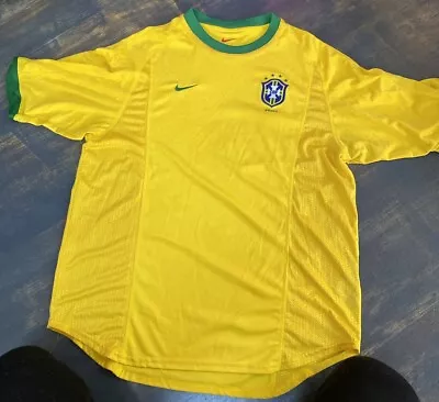 BRAZIL NATIONAL TEAM Vtg 2000 NIKE INTERNATIONAL SOCCER JERSEY Large Stiched • $40