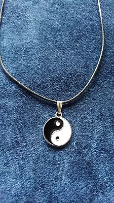 Black And White Yin Yang Pendant On Black Cord With Extender Chain Silver Bail • £4