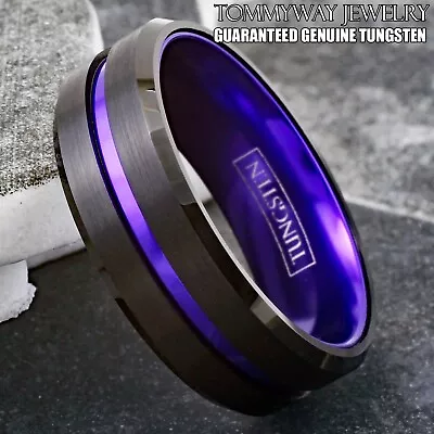 6/8mm Black Tungsten Carbide Ring Purple Stripe Wedding Band -Engraving Avail. • $26.99