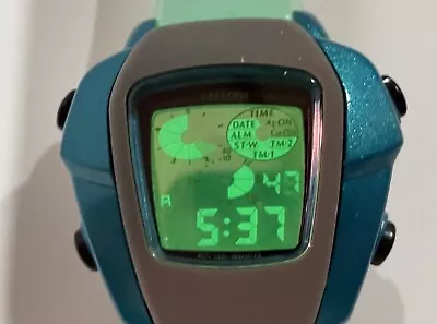 Vintage 90s Citizen Independent Aqua Green Digital Surf Watch Unworn + Tags • $50