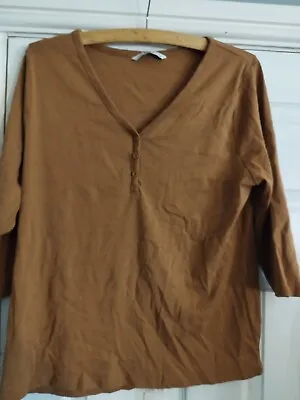 Ladies/Women Size 20 Mustard~ Brown Tu 3/4 Sleeve Cotton Top • £3.50