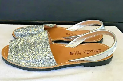 Abarcas Menorquinas  Leather Sandals Silver Glitter  Made In Spain. Size 39 / 8 • $40