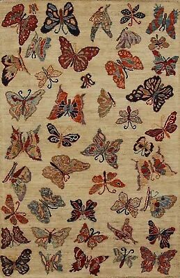 3 X 5 Ft Beige Butterfly Afghan Hand Knotted Tribal Area Rug • $399
