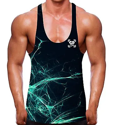 Shredded Neon Blue Stringer Vest Gym Clothing Bodybuilding Men Training Top SC6 • £17.87