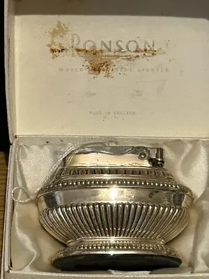 Vintage RONSON  QUEEN ANNE  Silver Plated Petrol Table Lighter In Original  Box • £9.99