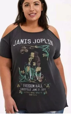 Torrid Janis Joplin Cold Shoulder T-Shirt SZ 1X Gray Graphic Pullover Retro • $10.39