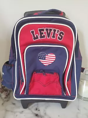 Vtg Little Levi's Rolling Wheel Backpack Bookbag Travel Tote Bag W/Handle Heart • $75.86