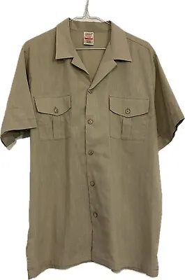 Vintage St Michael Beige Guayabera Shirt Large Bowling Rockabilly 80s • £26