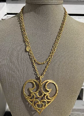 Vintage  The Limited  RUNWAY Gold Tone Long Necklace Heart Pendant • $21.99