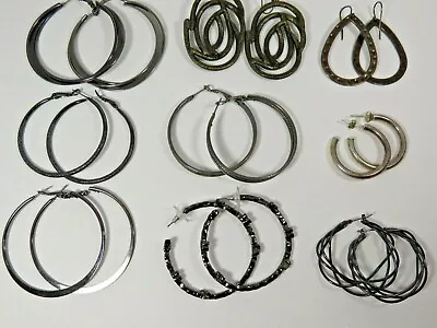 Vintage Mod Silver Tone Hoops Dangle Earrings Lot Oxidized Blackened Mixed B7904 • $7.17