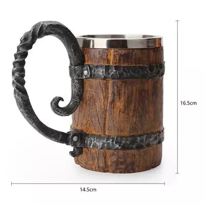 Viking Style Mug Stainless Steel Resin Coffee Beer Viking Wooden Barrel Gift Cup • $22.99