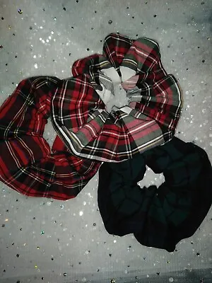 Large Handmade Tartan Scrunchie Set Of 3 Colours For Ladies/girls/gents Hair • £3