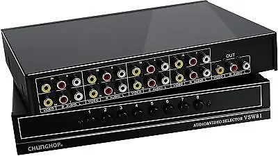 8 Ports Composite 3 Video Audio AV Switcher Box 8 Way Selector Switch 8 In • $28.34