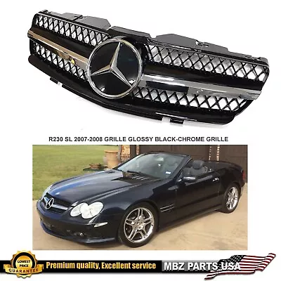 R230 SL550 SL63 SL600 Grille Grill AMG 1 Fin Black-Chrome 2007 2008 Facelift New • $179