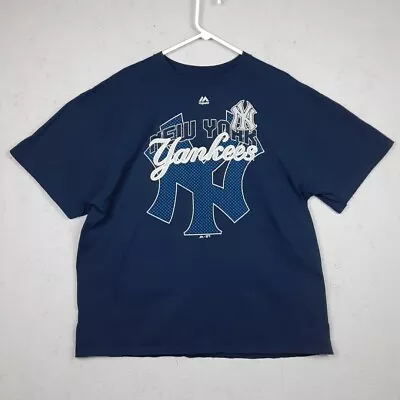 New York Yankees T Shirt Mens 2XL Blue Majestic Sport Logo Baseball MLB Graphic  • $16.77