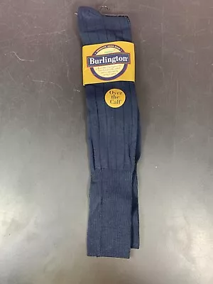 Vintage Burlington Navy Socks Nylon Over The Calf Mens 6-12.5 New Green Seam A • $16.99