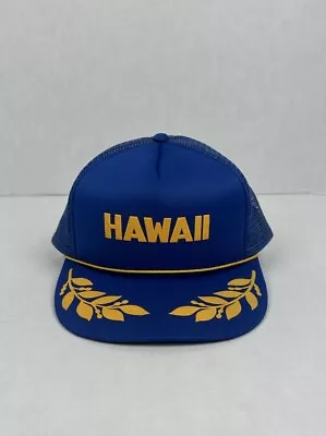 Vintage Hawaii Snapback Trucker Foam Baseball Hat Blue Mesh Gold Leaf Corded Cap • $7.99