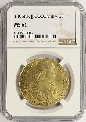 1805 NR JF Colombia 8 Escudos Gold NGC MS61 POP 2/8 • $4525