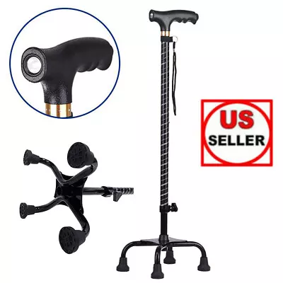 Led Quad Cane 4-Prong Base Adjustable Walking Cane Mobility Aid For Men & Women • $24.70