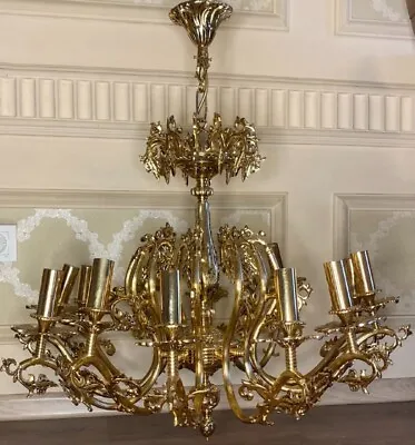 Antique Vintage Brass Chandelier Lamp Light 17kg 37lb 12 Lamps 85 Tall 70cm Wide • $1060