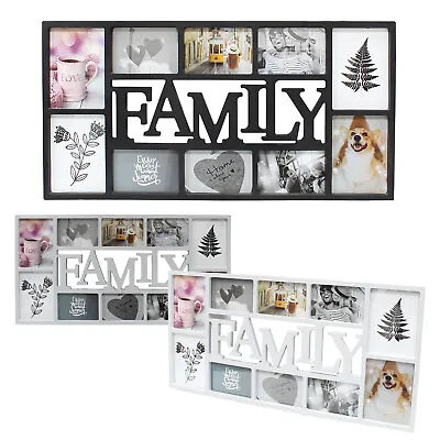 3D Family 10 Photo Frame Collage Aperture Black White Picture Wall Hanging Album • £18.99