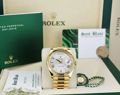 ROLEX - 18kt Gold Day Date 40 President Silver Roman 228238 - SANT BLANC • $37950