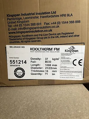 £240 • Buy Kingspan Kooltherm Phenolic Pipe Insulation 1m 15mm Thick 22mm Pipe Box Of 71
