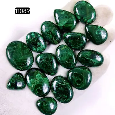 15Pcs 473 Ct Malachite Back Unpolished Cabochon Gemstone Lot32x24-20x16mm #11089 • $44.49