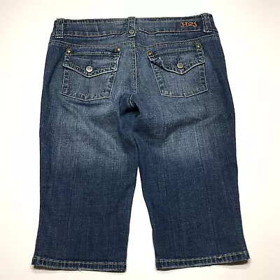 H2J Shorts Juniors Size 9/10 Denim Bermuda Button Flap Pockets Medium Wash Blue • $11.99