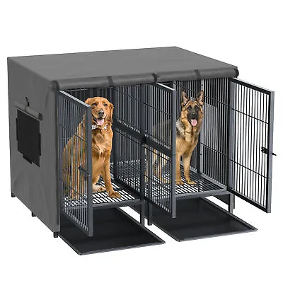 BingoPaw Heavy Duty Dog Crate With Cover Large Double Pet Cage Kennel With Cover • £269.90