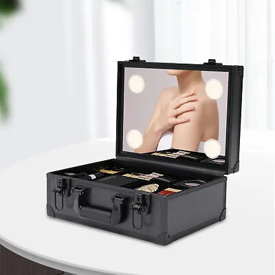 Portable Aluminum Makeup Train Case Salon Cosmetic Trolley Organizer Box W/Light • $49