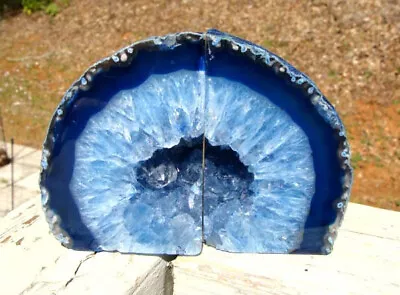 Agate Geode Mini Blue Bookends-Exc Colors/Patterns-Druzy Centers-2lbs 7 Ounces • $39.99