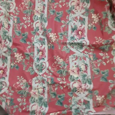 Vintage P. Kaufmann Red Floral Trellis Design 154 X51  Fabric  • $21