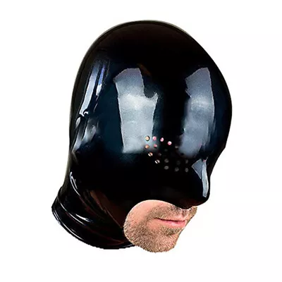 Black Latex Hood Open Perforated Mesh Eyes Back Zipper Rubber Mask Club Wear • $36